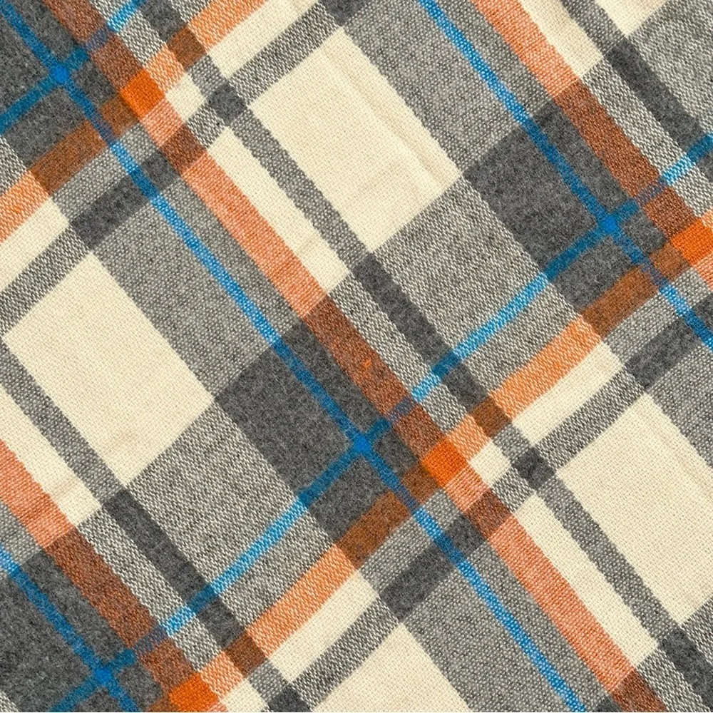 Oversized Fall Plaid Cozy Heavyweight Blanket Scarf - Cream Orange Blue Grey